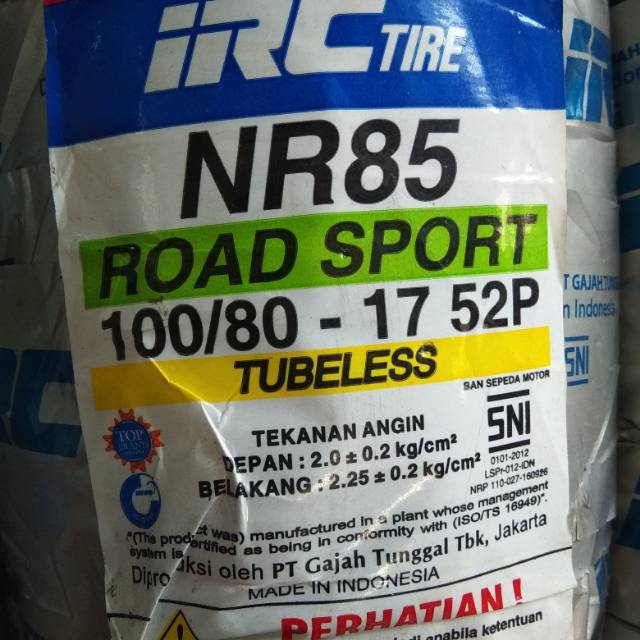 Ban Luar IRC 100/80-17 NR85 Tubeless