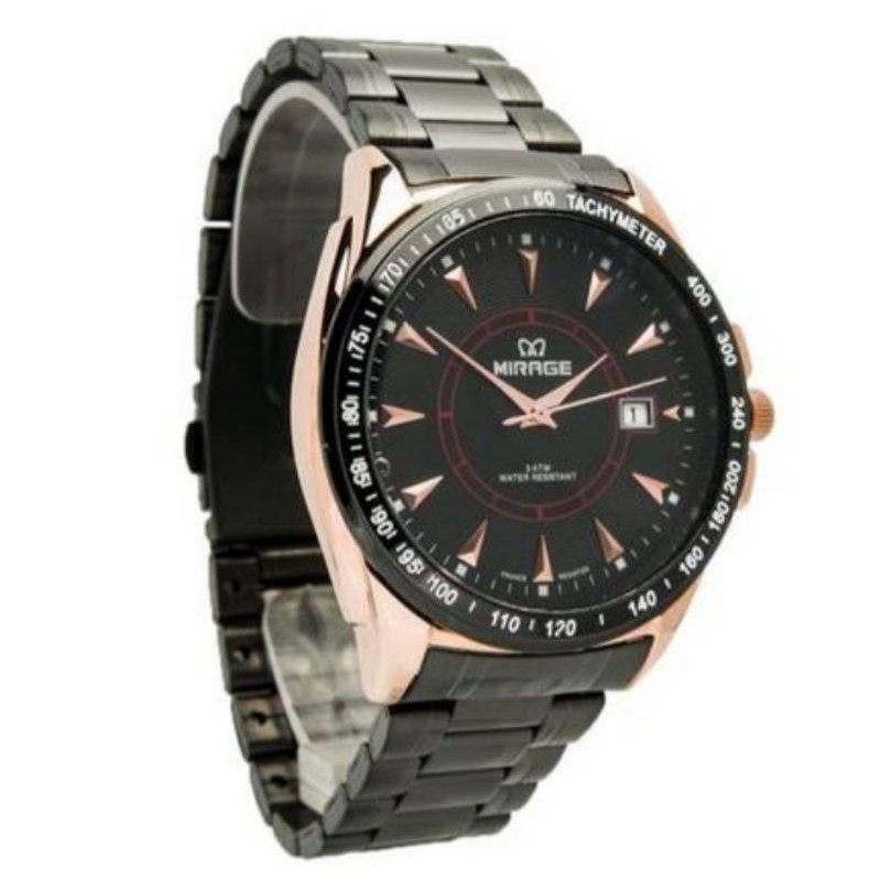 jam tangan pria;MIRAGE M7614BRp-Lhitam rosegold~ORIGINAL WATER RESISTANT~TGL~STAINLEES