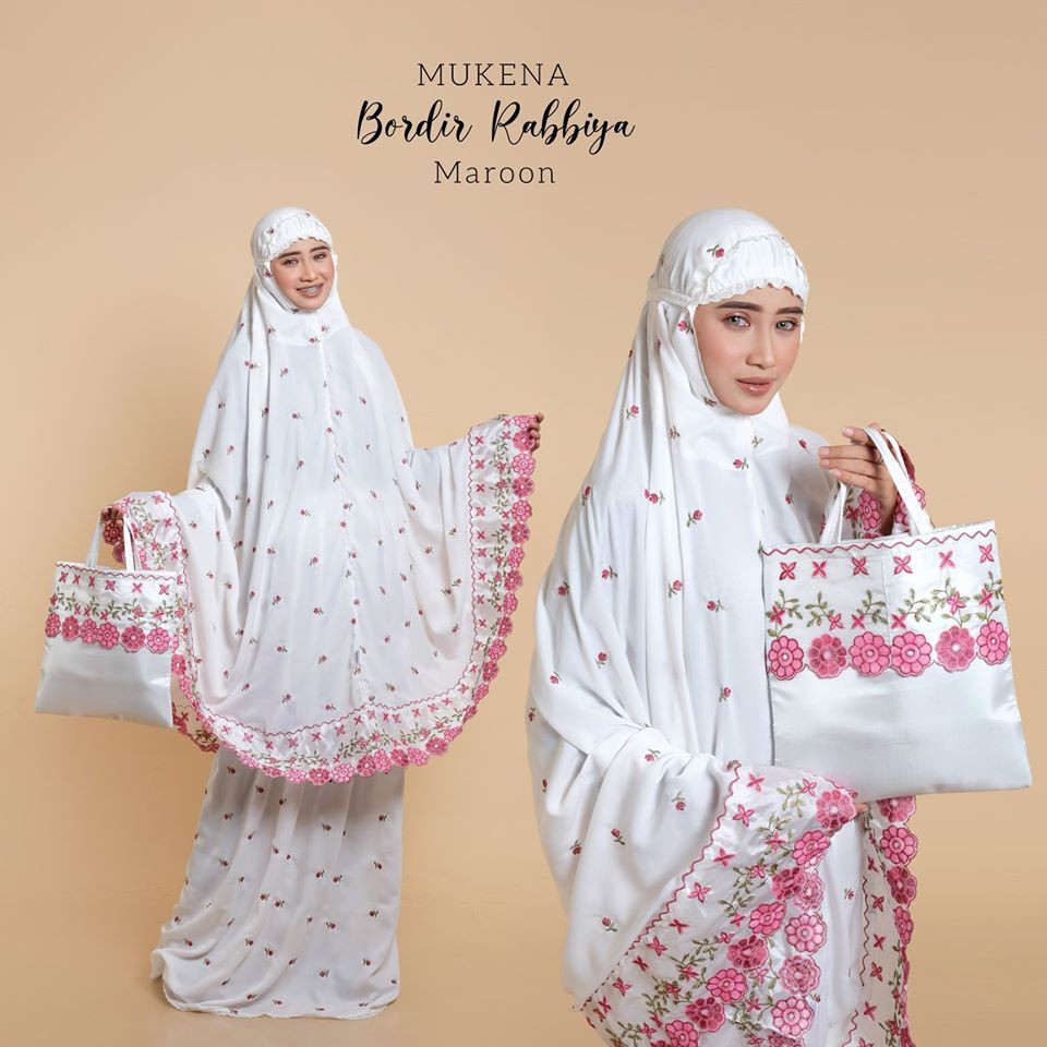 Mukena Bordir Rabbiya | Mukena Dewasa Baby Silk Bordir Rabbiya | Mukena Baby Silk