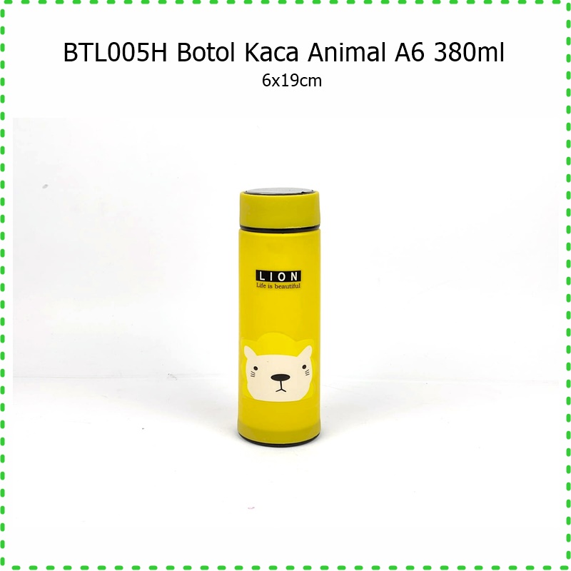 BTL005H Botol Minum Kaca Animal A6 380ml