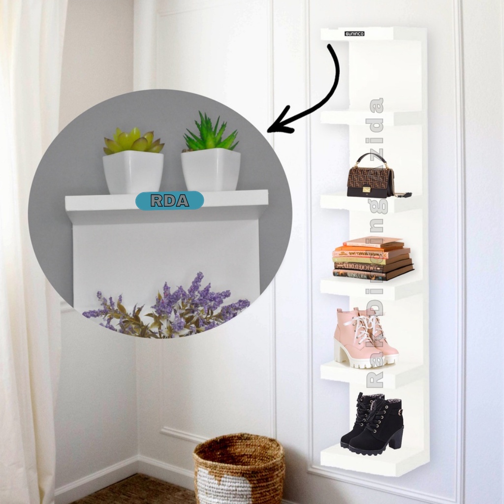 Rak Dinding Serbaguna Sudut Tempel Pojok Susun Dapur Serba Guna Kayu Shabby Gantung Vintage Murah !!-6