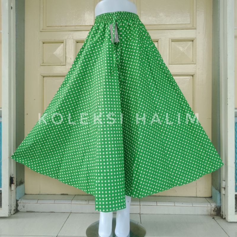 ROK PAYUNG LEBAR/ROK KATUN PANJANG/MOTIF PULKADOT-Hijau