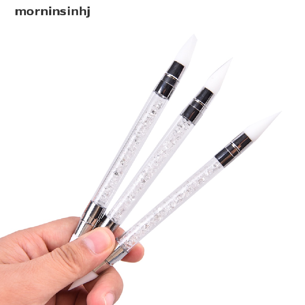 Mornin 1pc Pen Ukir Nail Art Diy Dua Sisi Bahan Silikon