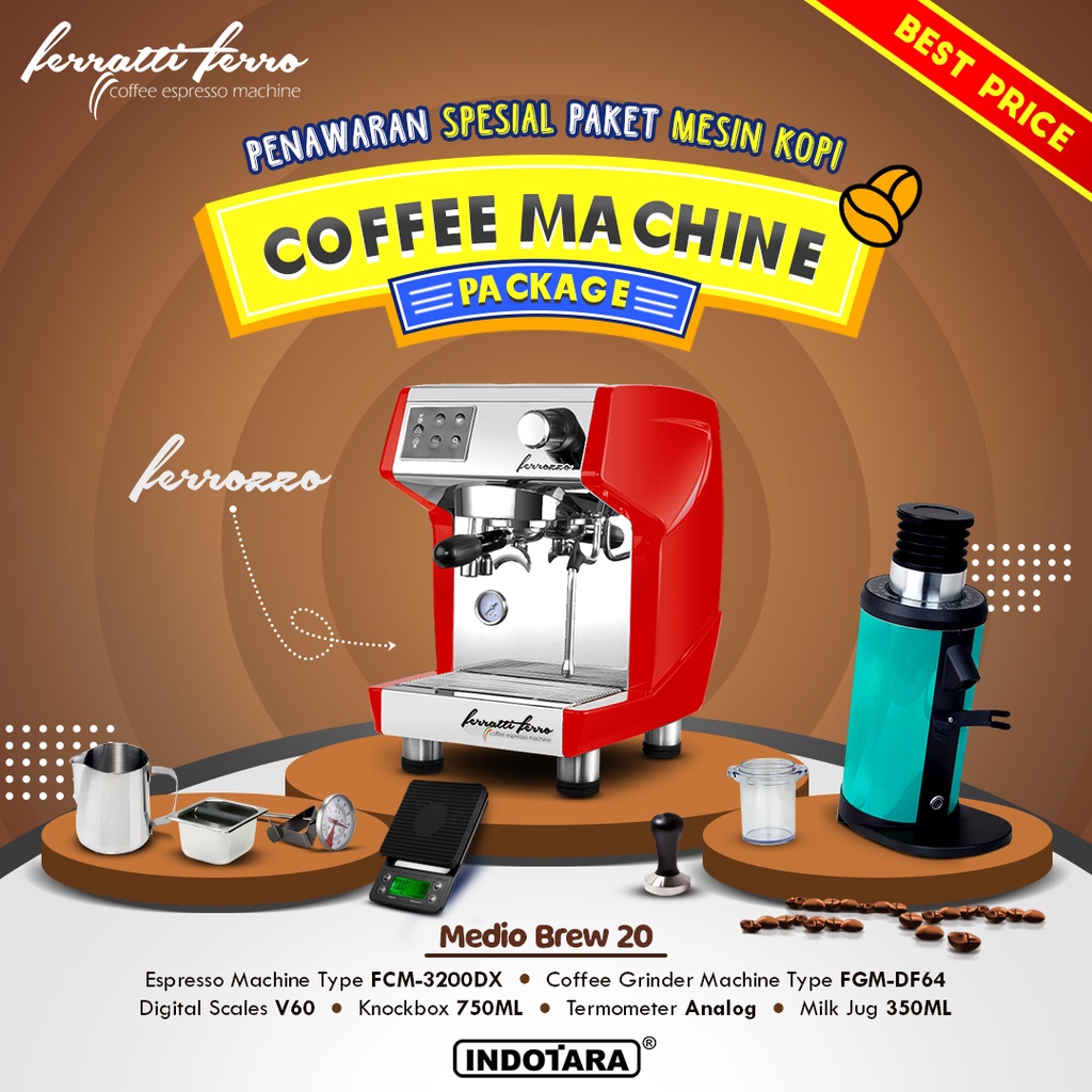 Paket Mesin Kopi Ferratti Ferro - Ferrozzo - Medio Brew 19 - 20