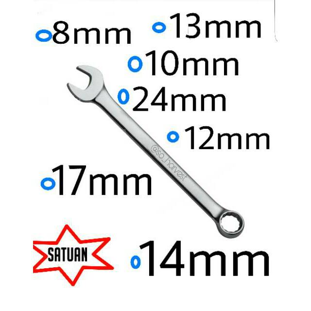 Kunci Ring Pas Satuan 8mm / 10mm / 12mm / 13mm / 14mm / 17mm /15mm/ 24mm Eceran