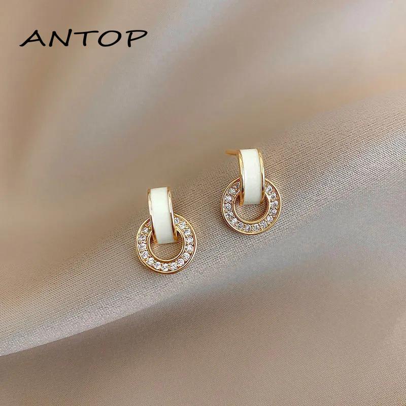 Anting Tusuk Bentuk Geometri Aksen Zircon Untuk Wanita