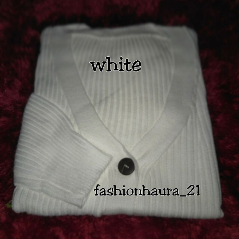(COD)Cardigan Rajut pendek Crop pendek 4 Kancing Batok terbaru bay fashionhaura_21-WHITE