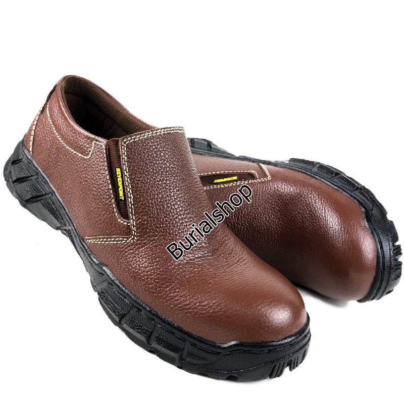 Sepatu Safety Kulit Sapi Asli Slip On Original Septi Pria Ujung Besi Septy Slop Selop Kerja Lapangan Proyek Industri Sefti Shoes BS