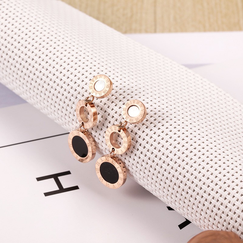 Anting Titanium Rose Gold Asli Wanita Fashion Anti Karat Murah AA039 motif elegant untai bawah