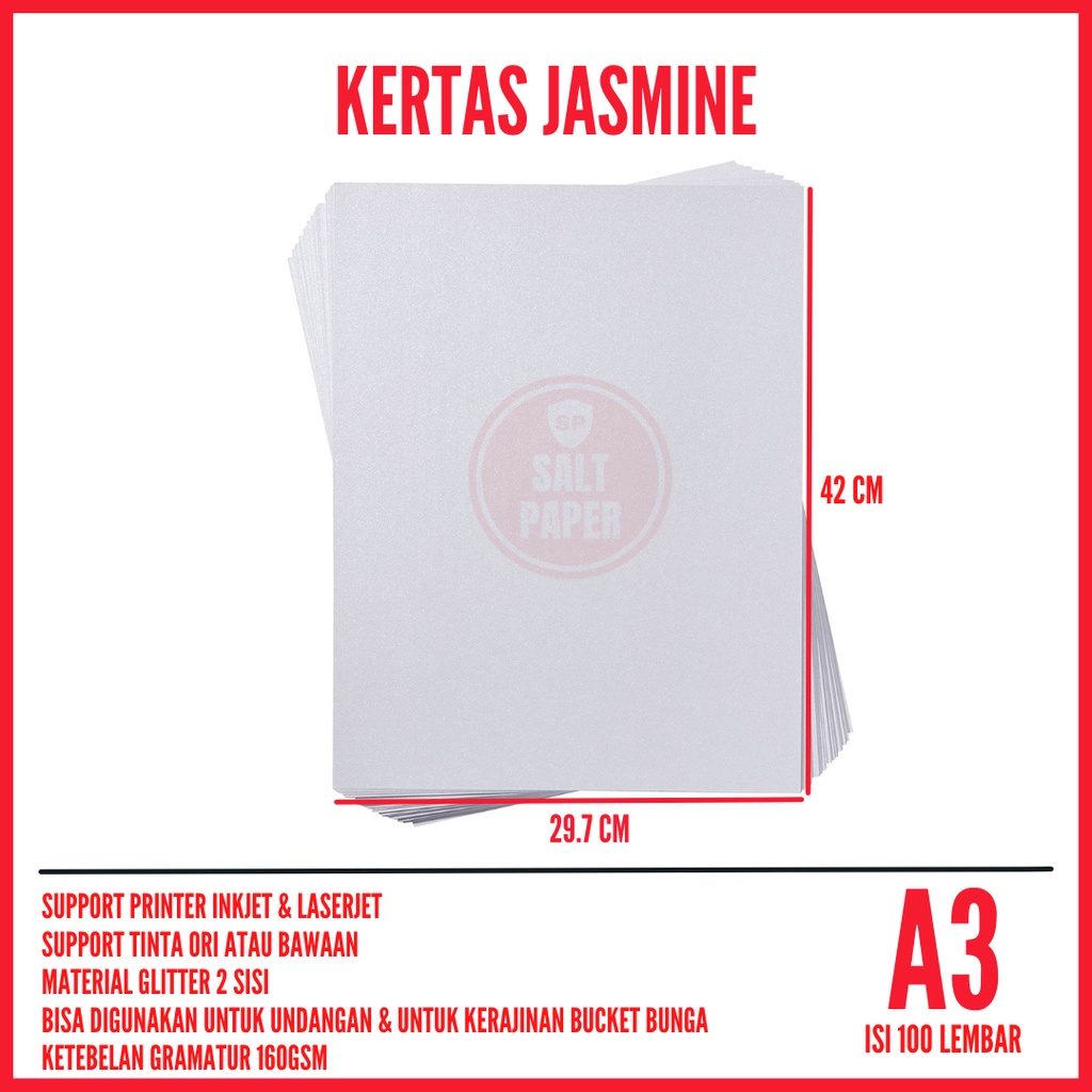 Kertas A3 Undangan Jasmine isi 100 lembar / Kertas Jasmine A3 / Kertas Glitter A3 Jasmine