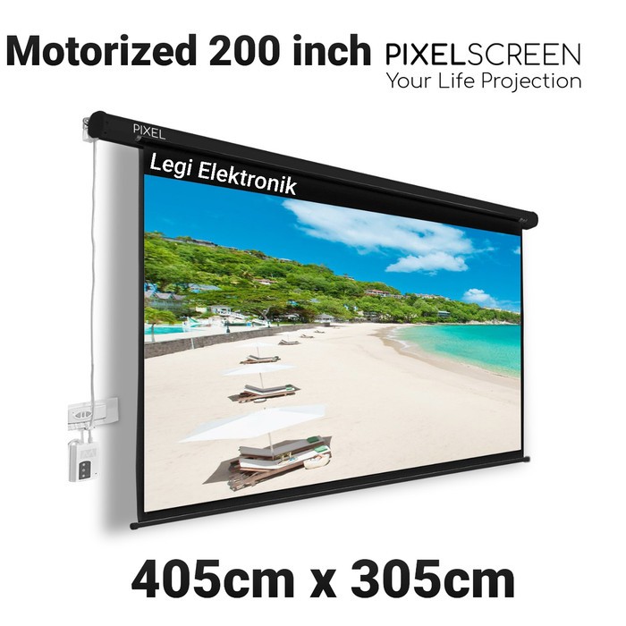 Pixel Layar Proyektor Motorized 200 Inch Remote Otomatis