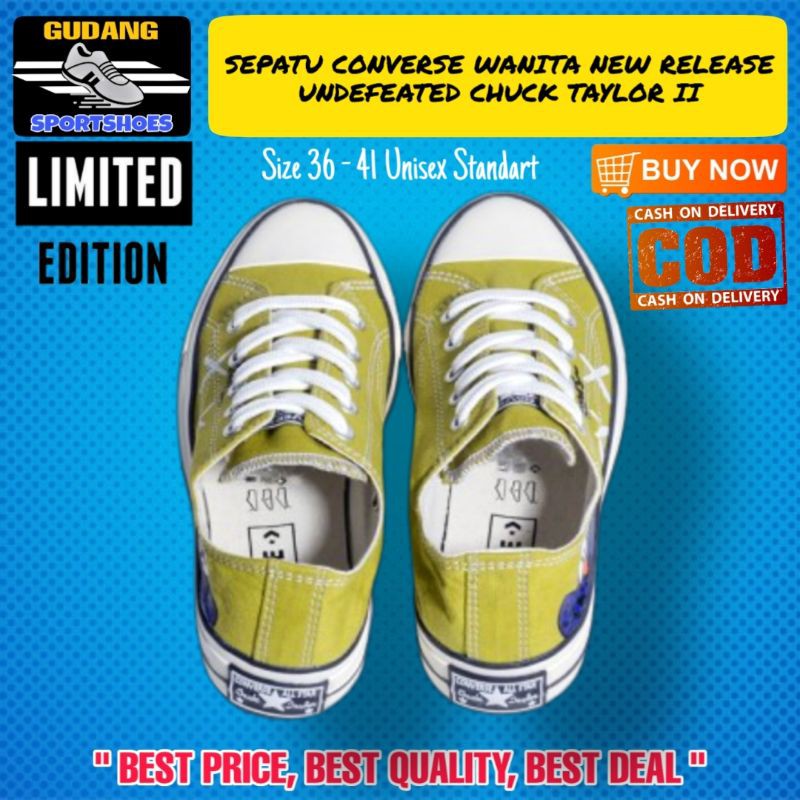 SEPATU CONVERSE SNEAKERS WANITA KEREN NEW RELEASE UNDEFEATED CHUCK TAYLOR II MOTIF GREEN ELMO MURAH