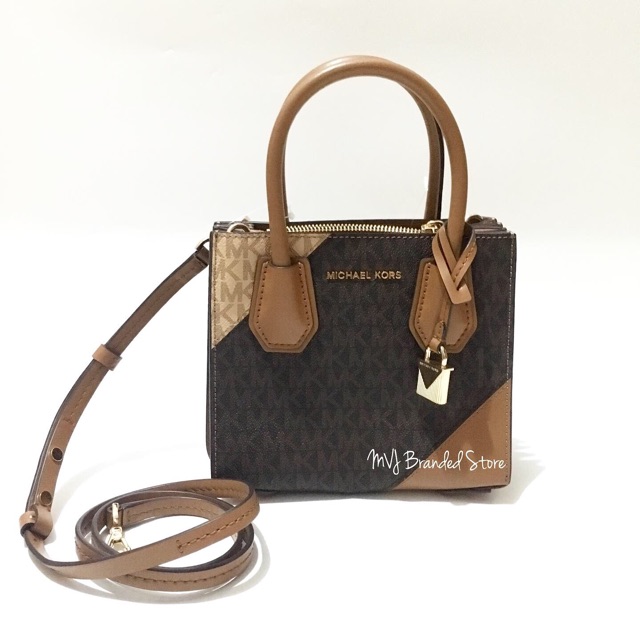 Michael Kors Mercer Two Tone Logo and Leather Accordion Crossbody Bag