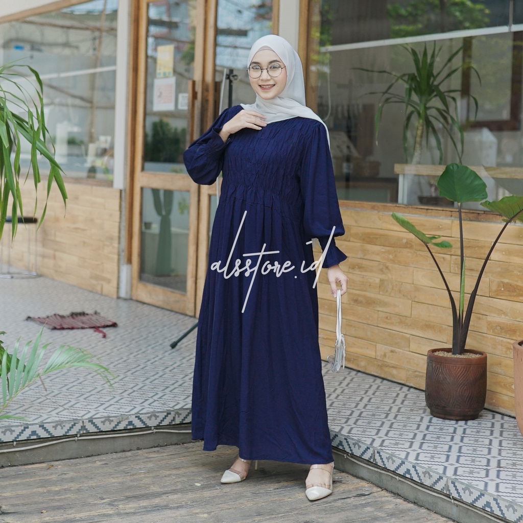 Midi Dress Wanita / Gamis Rayon-BRITIS NAVY