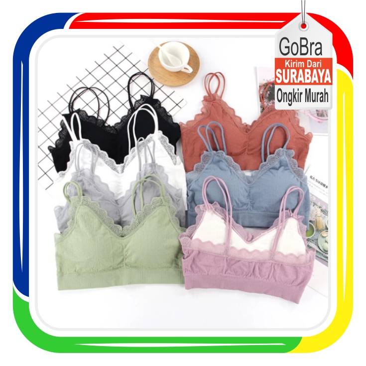 Gobra ♕ PW103 Sport Bra Wanita Tanpa Kawat Yoga Olahraga Fashion Wanita Renda Seksi Import COD