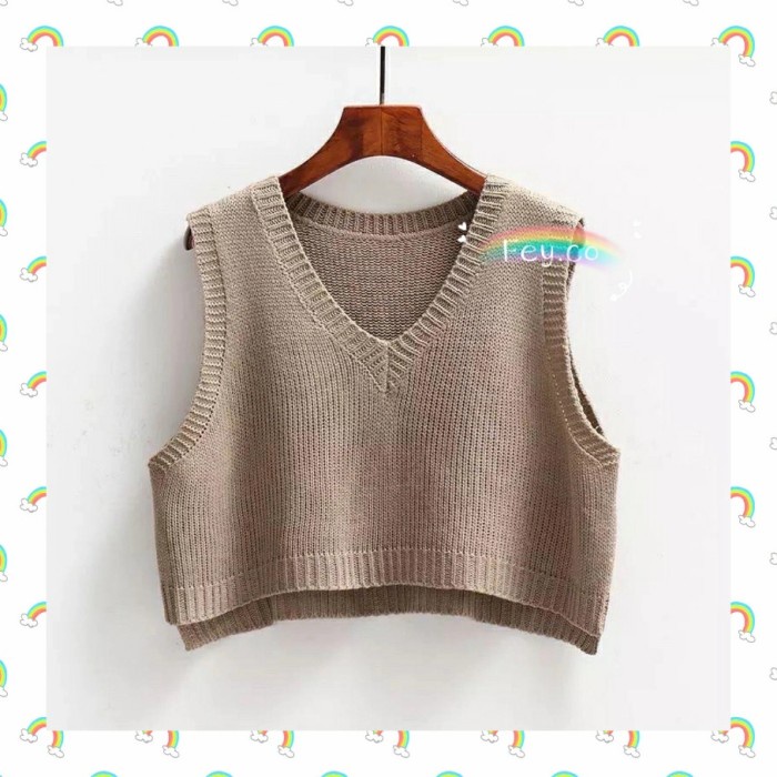 JAKET WANITA NATHA Vest Rajut Crop Knite / Rompi Rajut / Vest Wanita Rajut - Mustard KEKINIAN JUMBO 