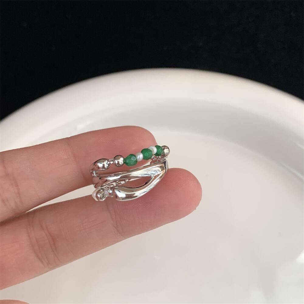 Cincin Model Terbuka Multilayer Aksen Mutiara Gaya Korea Retro Untuk Aksesoris