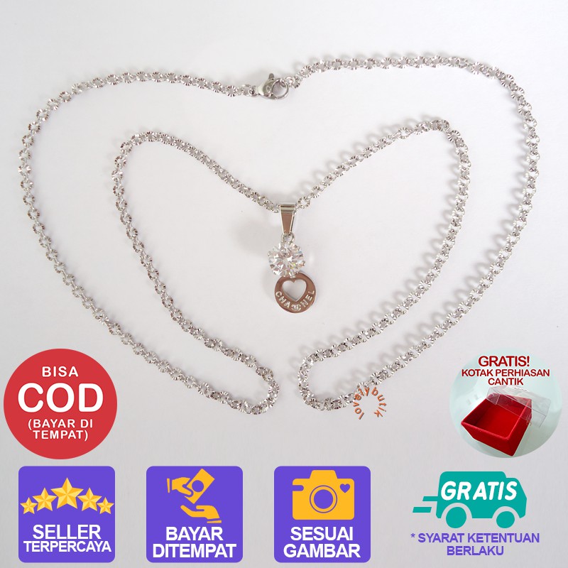 Lovelybutik kalung Titanium Anti Karat M3ggi Kalung Wanita Titanium Model Terbaru Love Permata