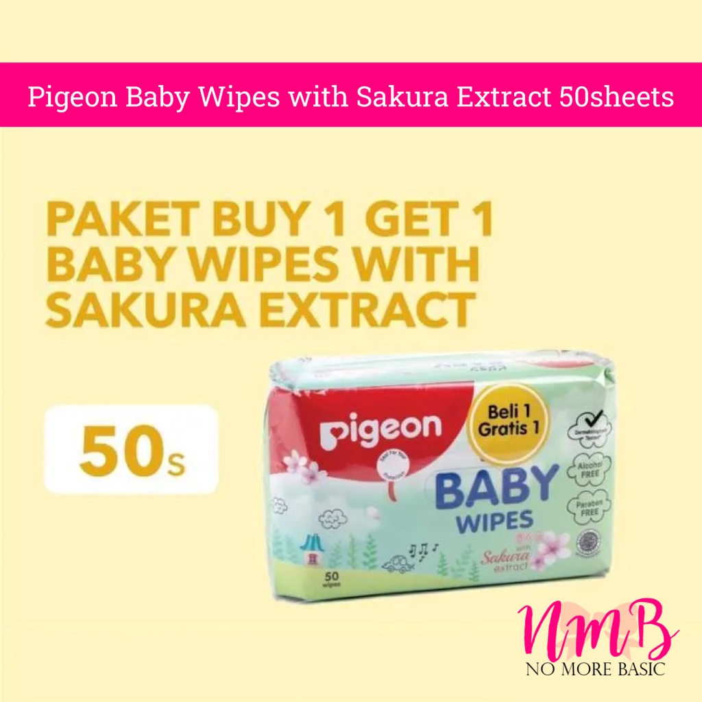 Pigeon Baby Wipes with Sakura Extract 50sheets Tisu Basah Bayi No Alkohol Buy 1 Get 1