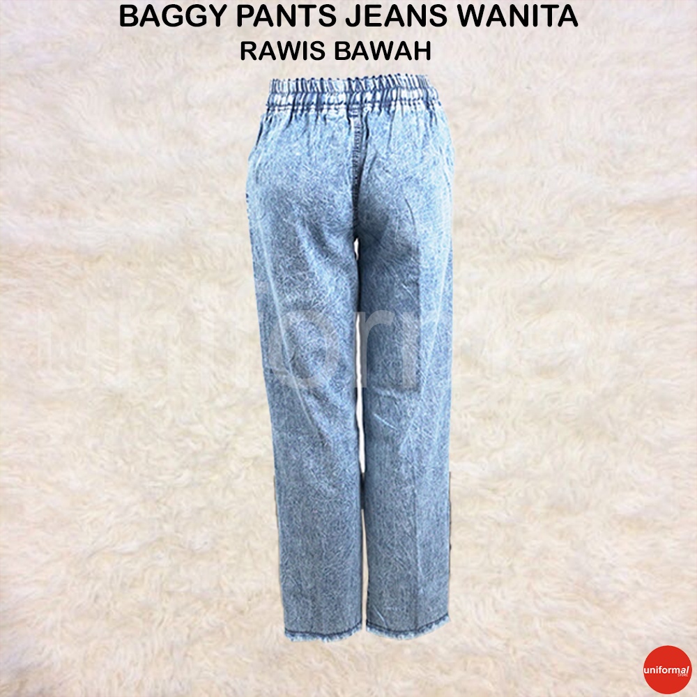 Celana Baggy Pants Jeans Wanita,  Baggy Pants Jins Model RAWIS, Celana Perempuan Pinggang Karet Tali, Celana Wanita Kekinian Saku Depan, Baggy Boyfrend Mid Waist ROSE BAGGY PANTS // BOYFRIEND JEANS SNOW