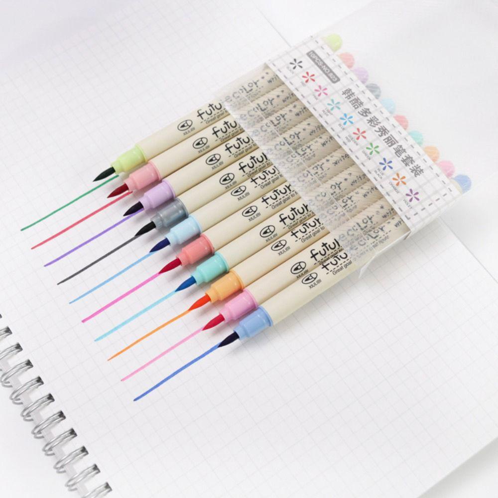 R-flower 10PCS / Set Pen Cat Air Multiwarna Untuk Perlengkapan Menggambar / Sekolah / Pemula