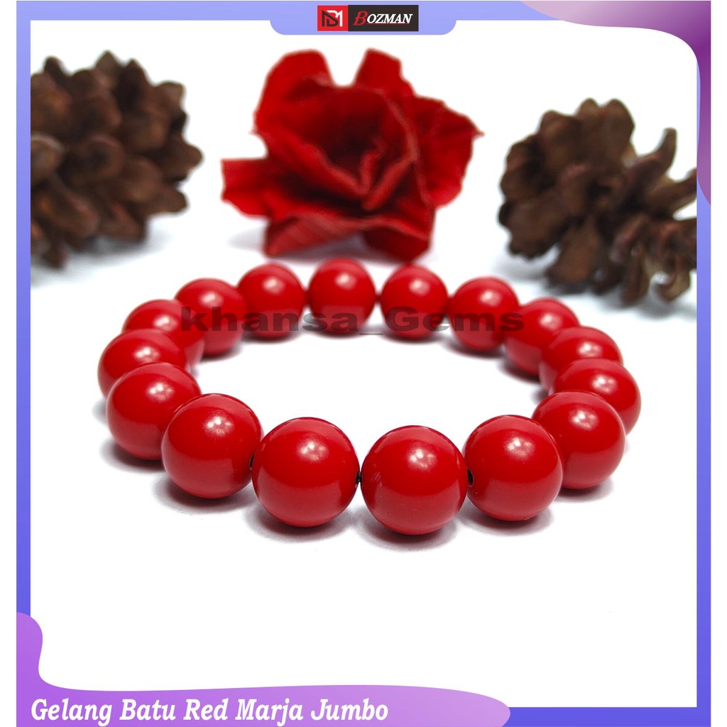Gelang Batu Red Marjan Jumbo Dim 12mm Elastis