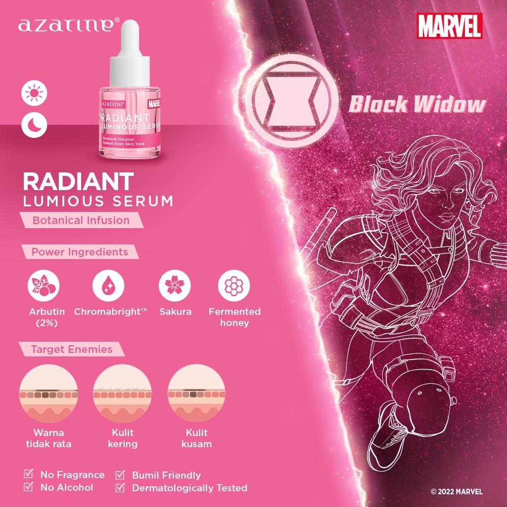 Azarine Serum Series Superhero Marvel Edition Acne Spot | Hydramax | Luminous | Peeling | Pore Tightening | Calming Skin Pair | Niacinamide 5% | Brightening C-Glow | Eyeluminate | Daily Defender | Retinol | Revitalizing | Miracle Oil |  C White Lightening