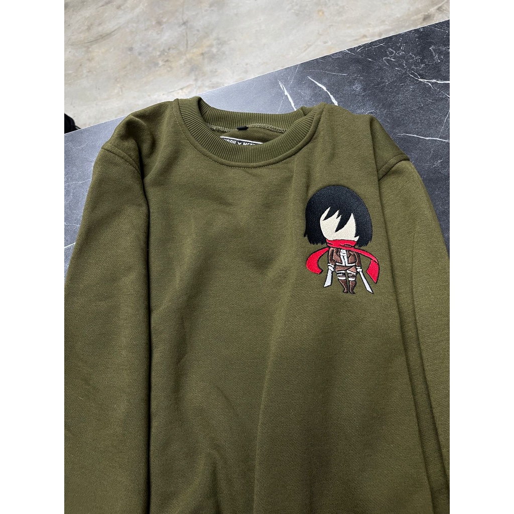 Crewneck Mikasa Ackerman Embroidery Anime Manga Attack On Titan SNK AOT Premium Unisex