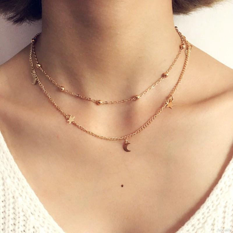 ✨felicelife✨Boho Gold Silver Color Star Moon Bead Multilayer Necklace