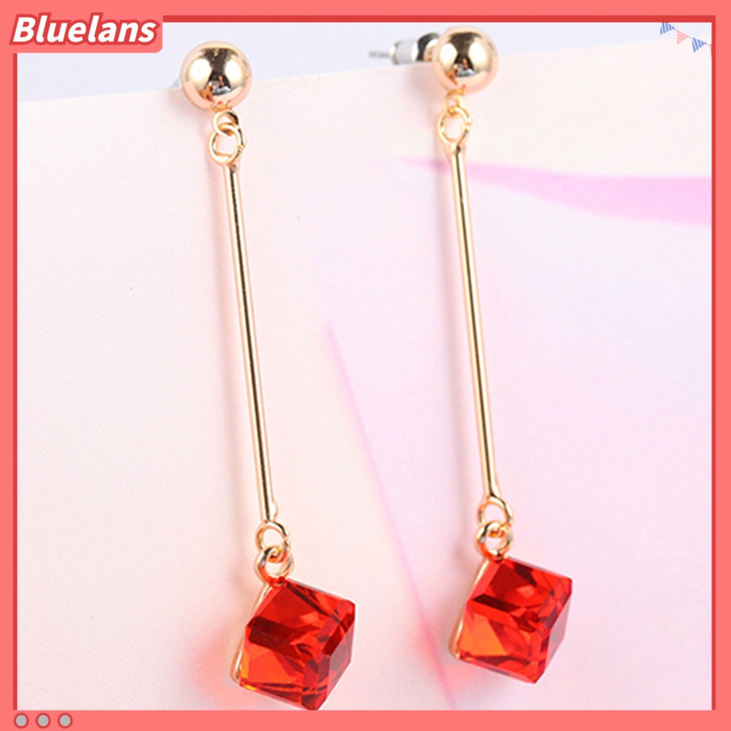 Bluelans 1 Pasang Anting Panjang Menjuntai Aksen Berlian Imitasi Untuk Wanita
