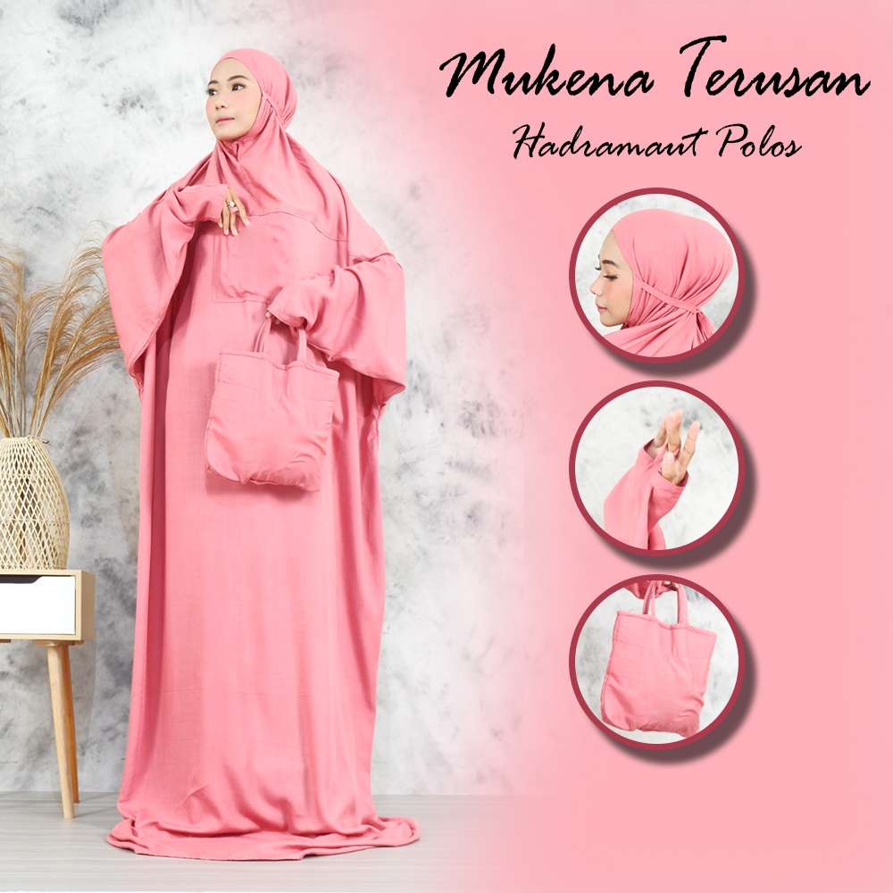 Mukena Terusan Dewasa Hadramaut Polos - Mukenah Traveling Jumbo Rayon Premium Bali Murah