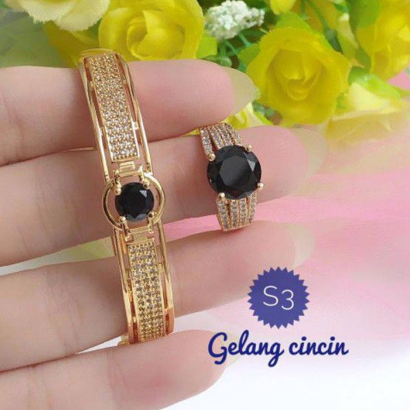 (APR) PROMO Set Perhiasan Lapis Emas Xuping Gelang Cincin Permata Hitam Merah Gold Mewah Titanium