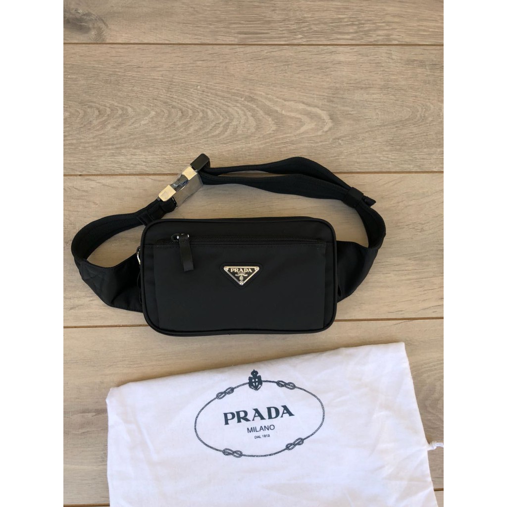 Tas Prada Belt Buckle Nylon Saffiano HITAM Mirror VA0977