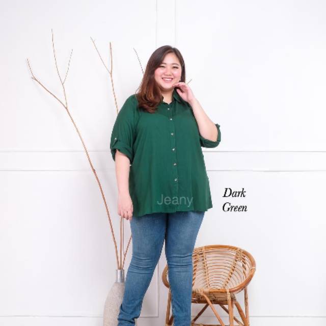 Kemeja Wanita Basic Rayon Warna Hijau Botol