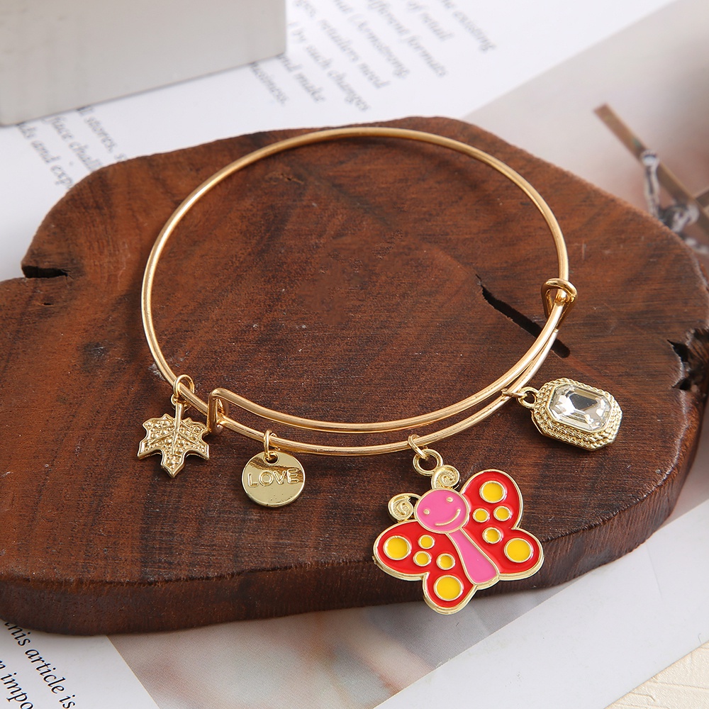 Butterfly Gelang Bangle Adjustable Desain Kupu-Kupu Capung Hati Warna Emas Untuk Wanita