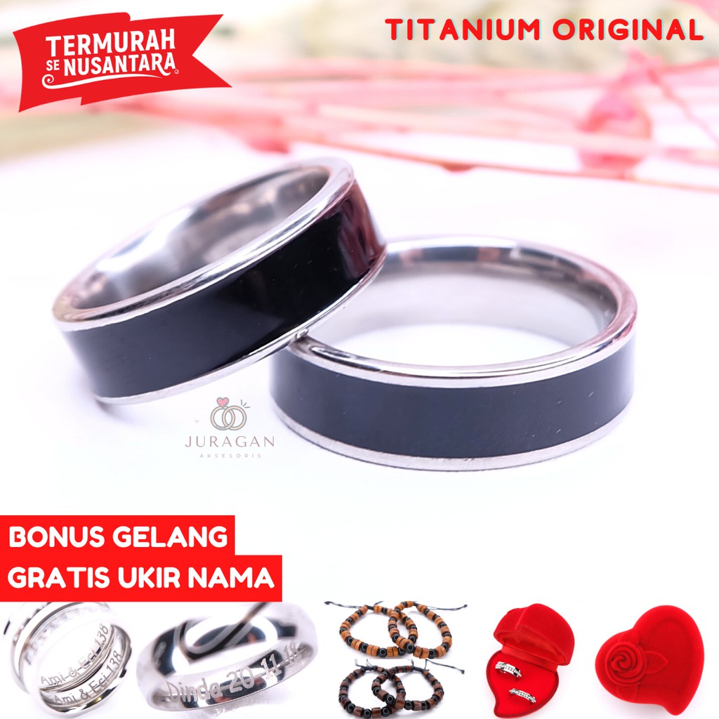 [UKIR NAMA + BOX HATI] Cincin Couple BUCIN Titanium M6 BONUS Gelang Couple