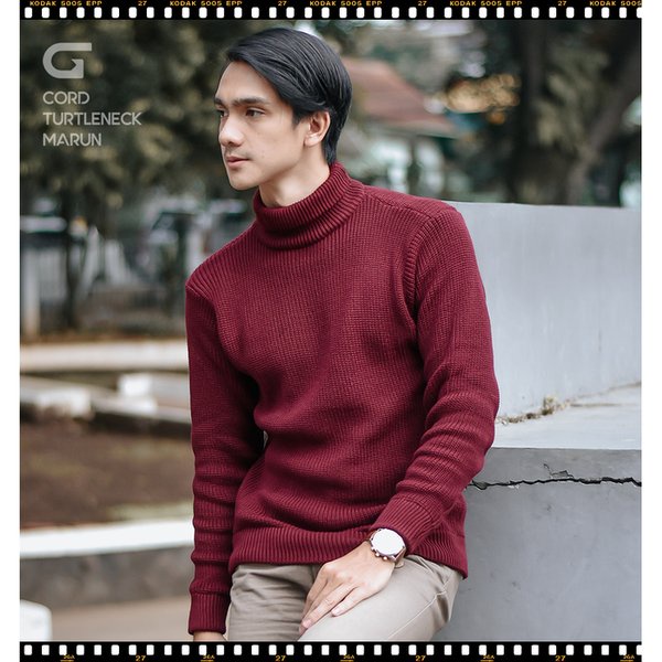 Turtleneck Rajut Pria Sweater Rajut Laki-Laki Kerah Tinggi Turtle Neck Knit Korea Man Atasan Rajut P