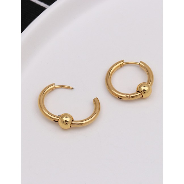 LRC Anting Tusuk Fashion Gold Geometric Circle With Diamond Metal EarringsF33221