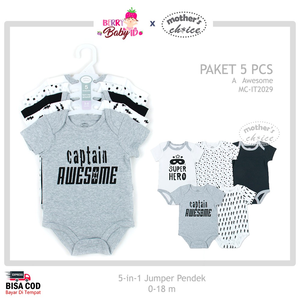 Mother's Choice Paket 5 Pcs Jumper Bayi Lengan Pendek Premium MCH043 Berry Mart