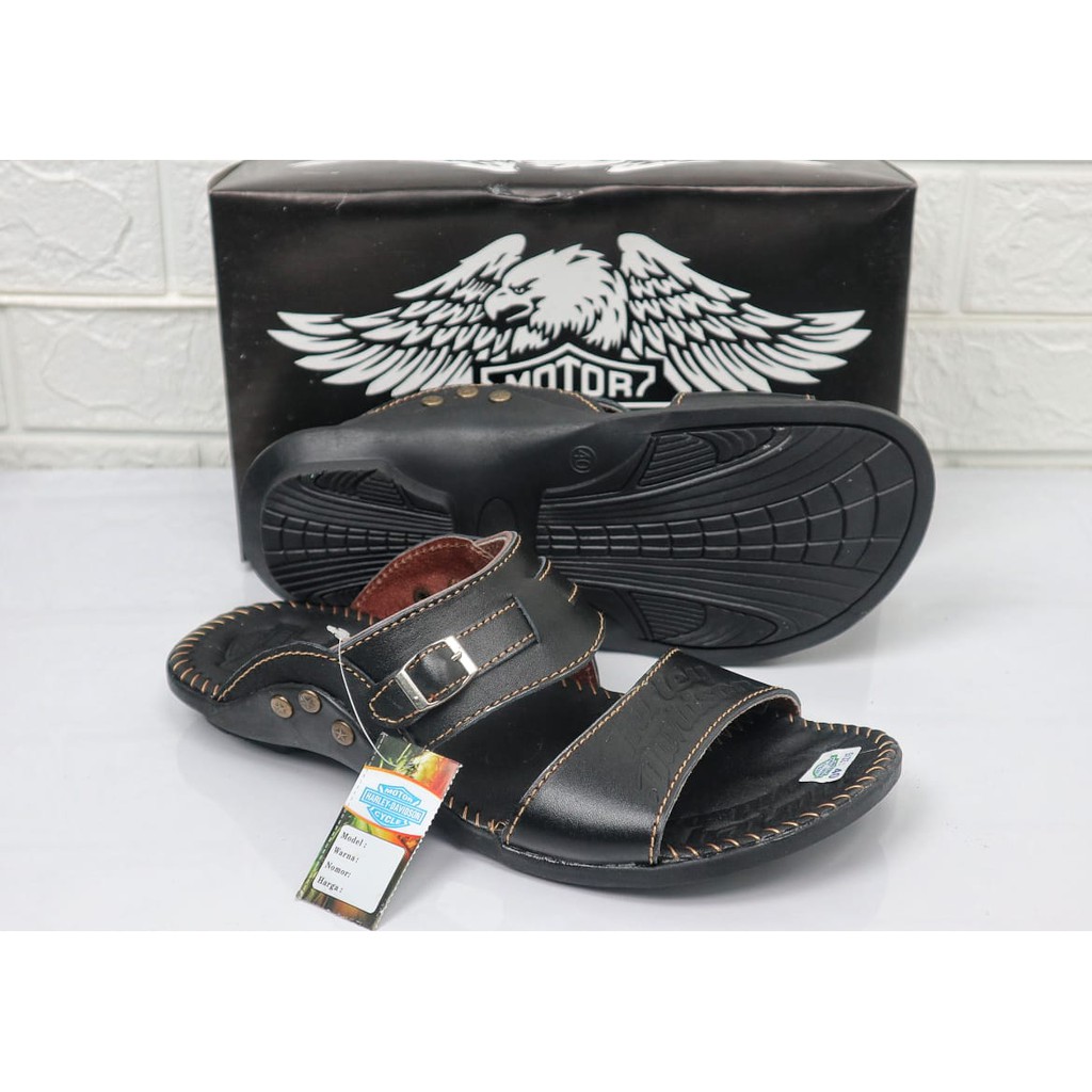 Terbaru Sandal Pria Kulit Sapi Asli Harley Davidson Real Leather Cow Sendal Jepit Ban 2 Giok Rekring