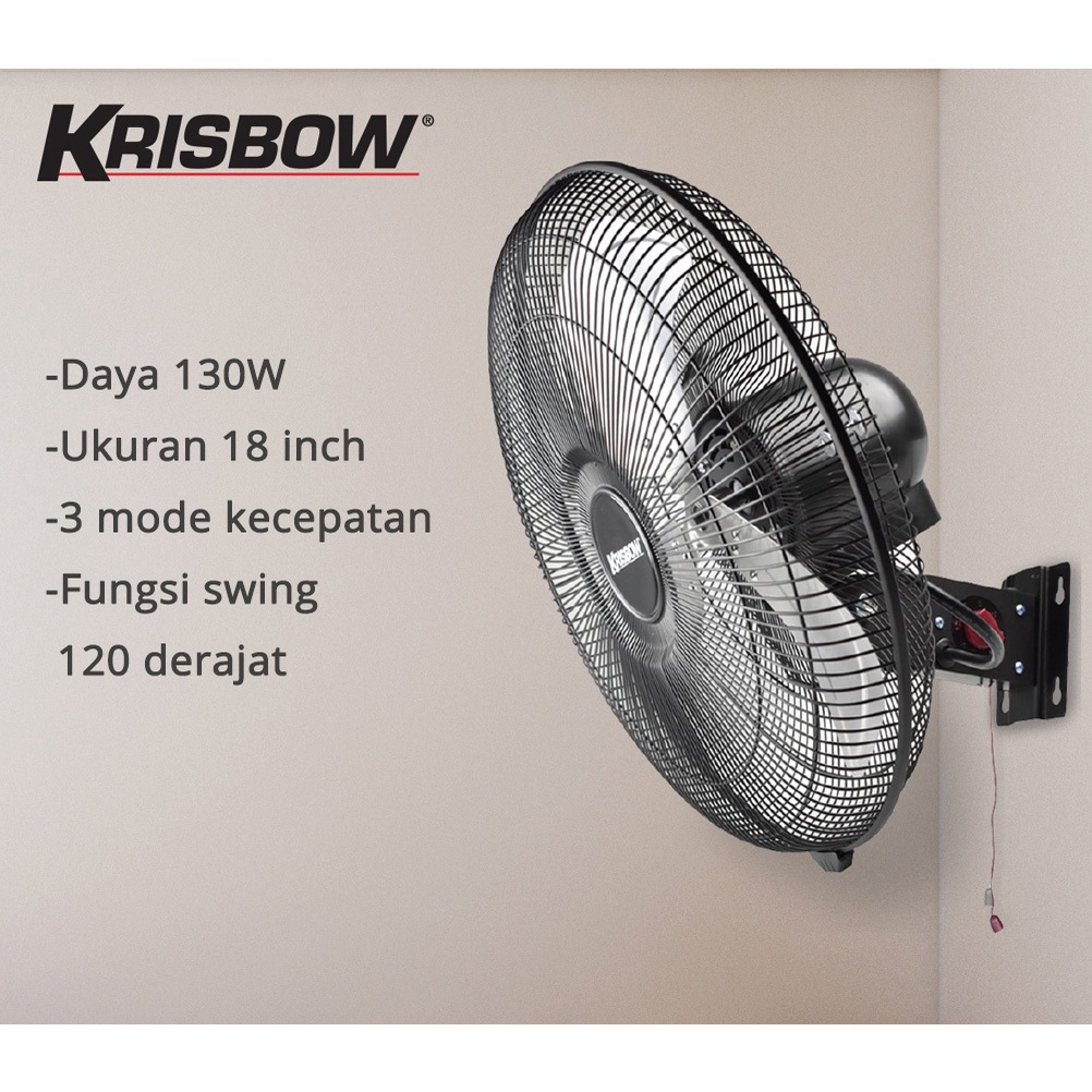 Kipas Angin Dinding Krisbow - Kipas Angin Gantung Hemat Daya 180 Watt - Kipas Angin Dinding Murah