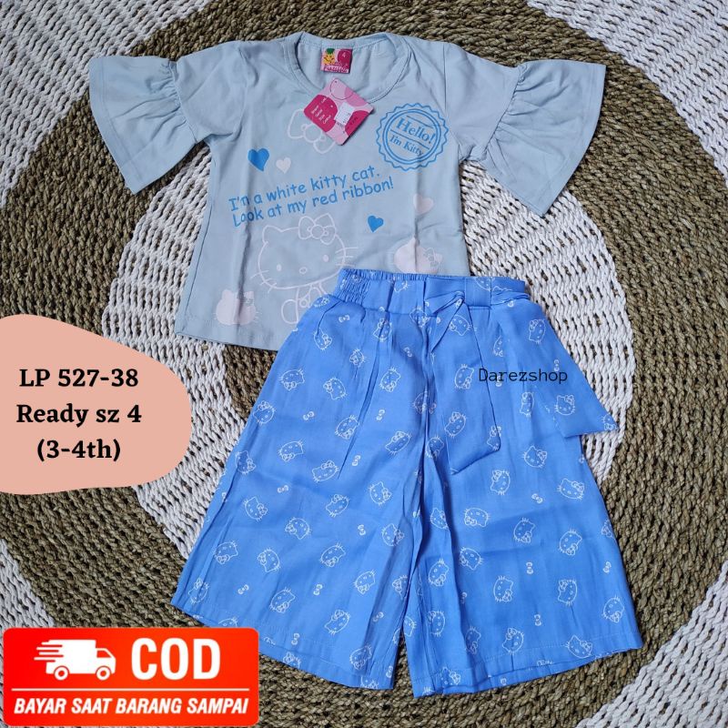 LITTLE PINEAPPLE || BAJU DAN CELANA KULOT PENDEK HARIAN MOTIF HELLO KITY BAHAN KATUN SPANDEX IMPORT 