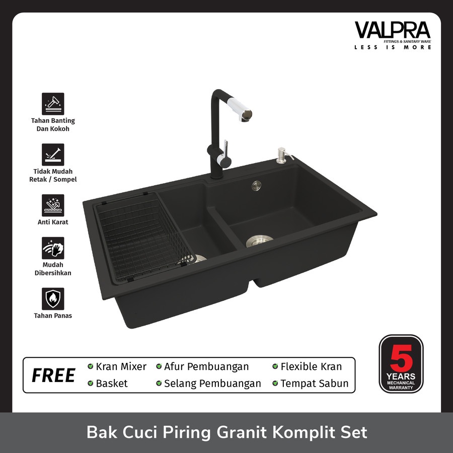 VALPRA BAK CUCI PIRING GRANIT MEWAH KOMPLIT SET GE 8650 - BLACK