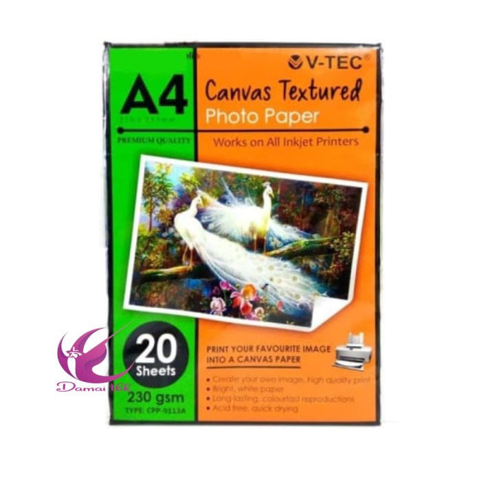 

(DISKON TERMURAH) CANVAS PHOTO PAPER A4 / KERTAS FOTO KANVAS A4 V-TEC TEXTURED