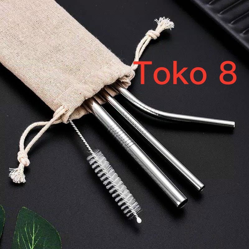 Reusable Stainless Straw Set 5 Sedotan Stainless Steel Set