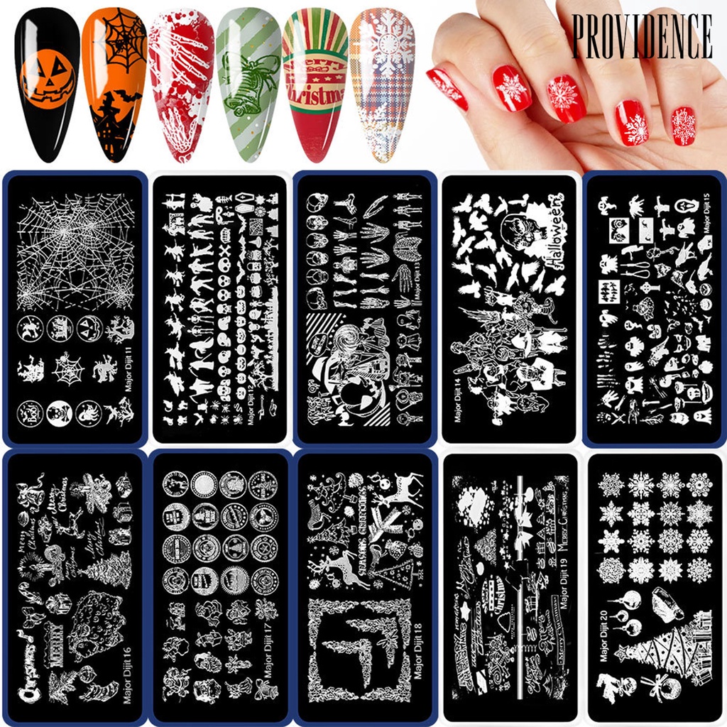 Providence Plat Template Kuku Motif Halloween / Natal Bahan Stainless Steel Anti Karat Untuk Manicure