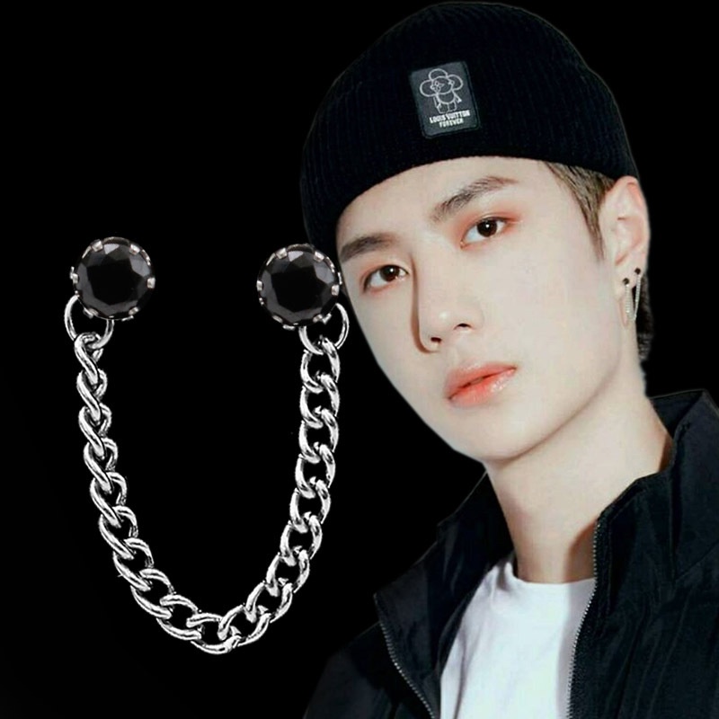 Anting Rantai Tindik Telinga Bahan Stainless Steel Gaya Punk Hip Hop Untuk Pria