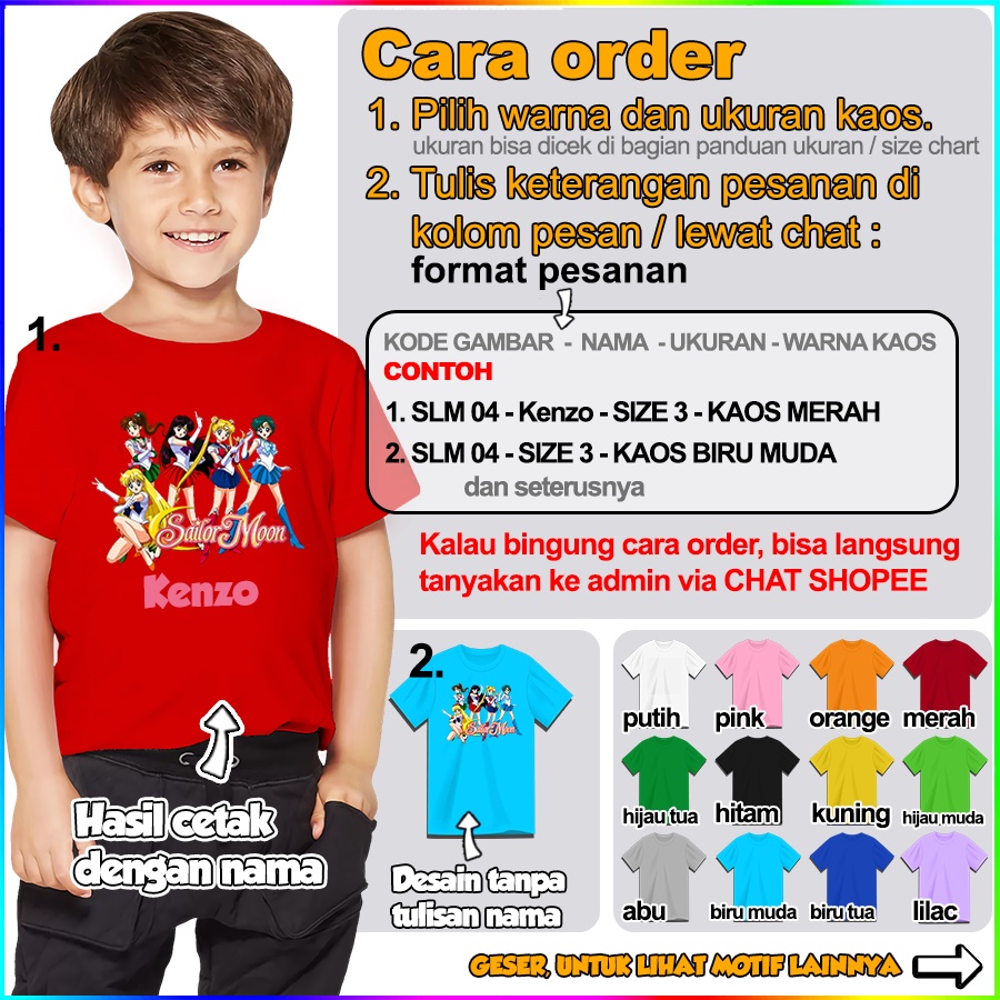 [FREE NAMA!!] Baju Kaos COUPLE  ANAK DAN DEWASA SAILOR MOON BANYAK MOTIF