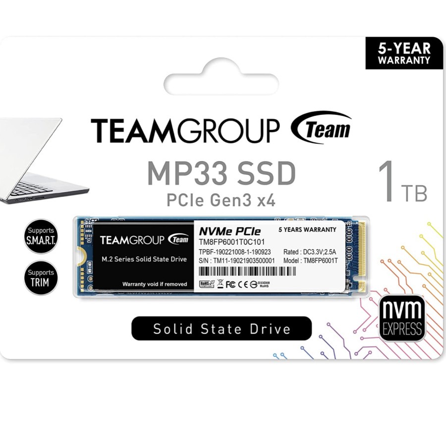 TEAMGROUP MP33 1TB SLC 3D NAND TLC NVMe 1.3 PCIe Gen3x4 M.2 2280