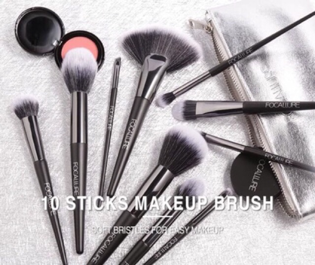 Focallure 10 Pcs Eyeshadow Blending Makeup Brush / Kuas Set + Pouch